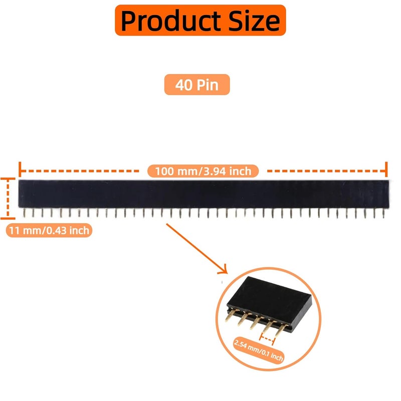 EGSCST 65PCS 2.54mm 40Pin Straight Single Row Female Pin Headers Connector 0.1inches Breakaway Stackable Header Pins Connectors for Arduino Prototype Shield and Electronic PCB Board - Image 2